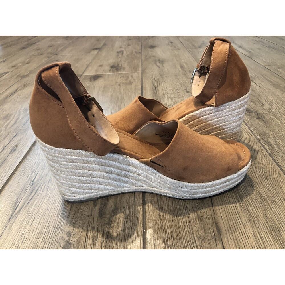 Espadrille Wedge Sz 10 Caramel‎ Brown Ankle Strap Sandal 3.5” Heel 1.5” platform - Picture 6 of 12